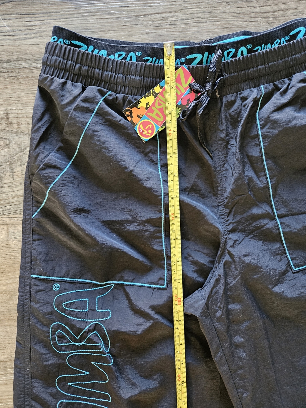 Zumba Fitness Men's Black Zip It Convertible Cargo Pants With Teal Embroidery - Picture 4 of 14